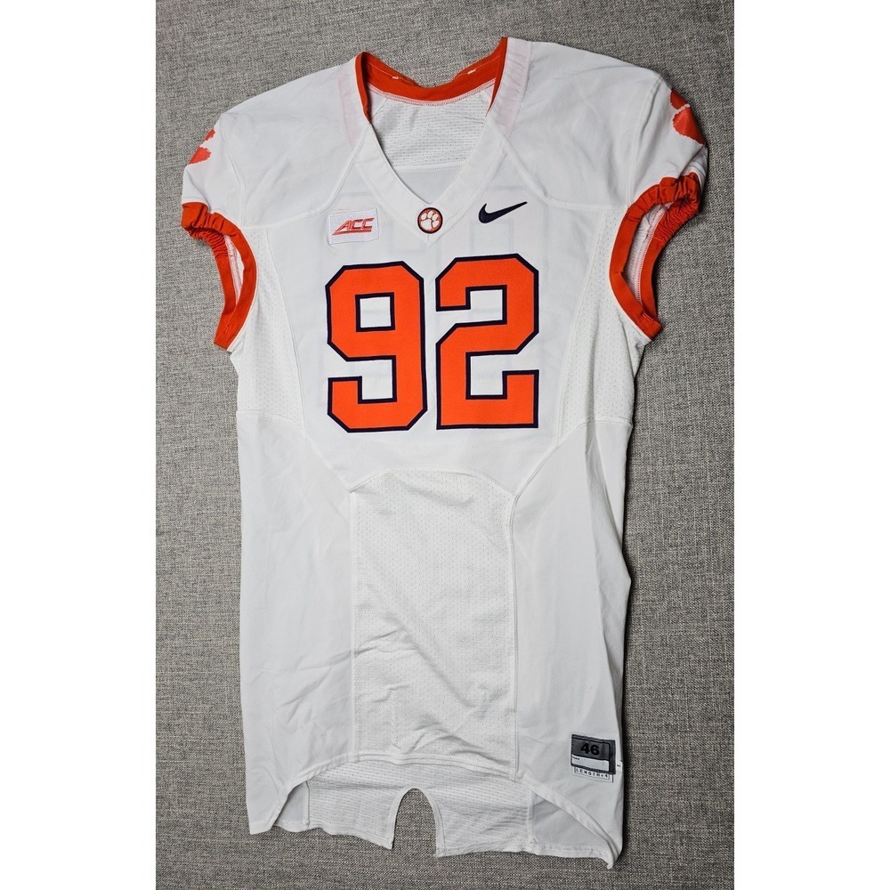 Clemson Tigers Football Jersey Mens 46 L‎ White Game Worn Team Issued Nike #92